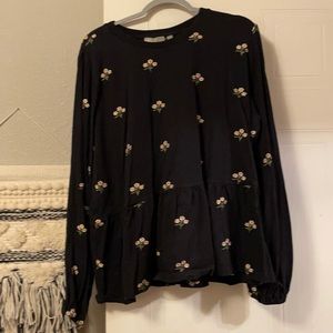 Black with floral details babydoll top